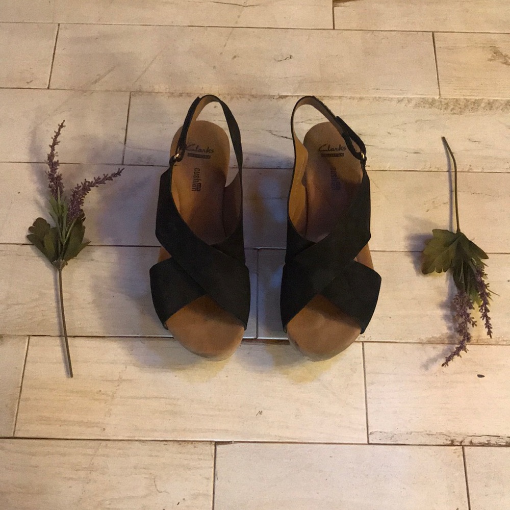 Clarks Black Cork Wedges